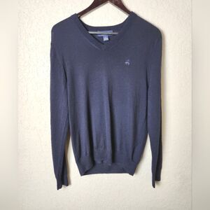 Brooks Brothers Slim Fit Mens V-Neck Merino Wool Sweater Navy Blue Size S
